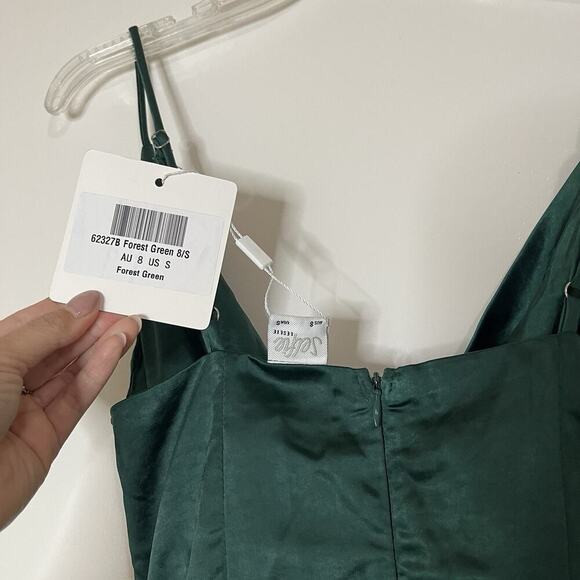 NEW! Selfie Leslie Bebe Satin Cowl Neck Wrap belted mini Dress Forest Green Smal - Picture 7 of 8